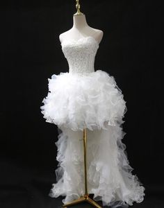 연인 Organza Pageant Dress Hi-lo Appique Beading 신부 들러리 드레스 탈착식 기차