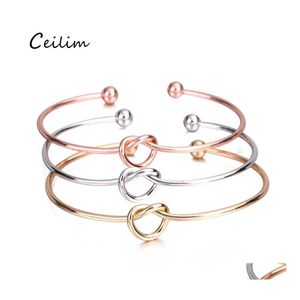 Bangle Fashion Tie Knot Bracciale Braccialetti Semplice Twist Polsino Aperto Gioielli da damigella d'onore Braccialetto regolabile per le donne Festa nuziale Fai da te Dh9Dd