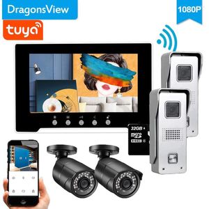 Video Kapı Telefonları DragonsView 1080p TUYA Akıllı Home Intercom Sistemi Kablosuz WiFi Telefon 7 inç Güvenlik Hareketi Algılama