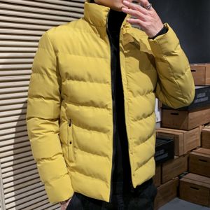 Erkekler aşağı parkas sarı puffer ceket ince fit standı yaka pamuklu yastıklı ceketler sonbahar kış moda giyim rahat paltolar 221205