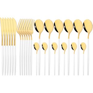 Dinnerware Sets 24Pcs Cutlery Stainless Steel Tableware Mirror White Gold Set Western Knife Fork Spoon Flatware Kitchen Silverware 221205