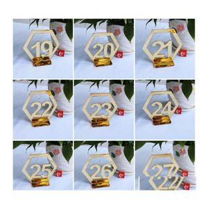 Party Decoration Hexagon Shaped Table Number Sign Acrylic Golen Color Seat Card Hollow Out Place Holders of Weding Party Tables Deco Dh6eq