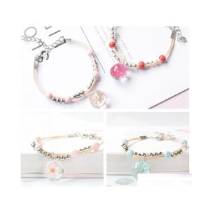 Beaded Glass Dried Flower Peach Blossom Bracelet Ladies Japanese And Korean Version Simple Student Jewelry Drop Delivery Bracelets Dhgld