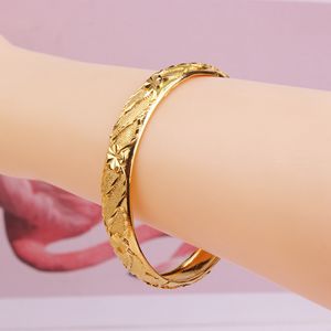 Solid Women Bangle Bracelet 18k Yellow Gold Filled Classic Wedding Party Lady Girl Fashion Jewelry Accessories Gift Dia 60mm