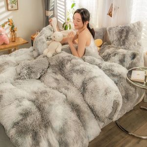 Sängkläder sätter Shaggy Fluffy Coral Fleece Mink Velvet Princess Style Set Quilt Däcke Cover Bed Linen Sheet Comporter filt Kudde 221205