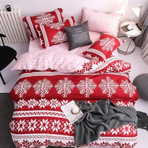 Set di biancheria da letto JUSTCHIC 4pcsset Fiocchi di neve di Natale Copripiumino Lenzuolo Federa Set Trapunta da letto Home Decor AB Side 221205