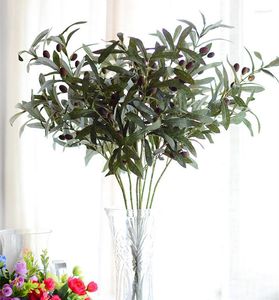 Dekorativa blommor konstgjorda europeiska olivtr￤dgrenar med fruktblad f￶r hem elbr￶llop diy dekoration v￤xter kransblad