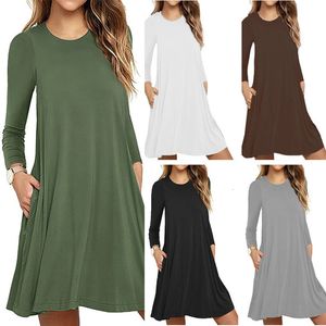 Party Dresses Women Tshirt Dress Spring Autumn ONeck Long Sleeve Solid Pocket Loose Vestidos Female Mini Dresses YKDnz804 221203