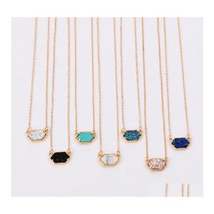 Подвесные ожерелья Оптовая мода Druzy Drusy подвесные ожерелья Sier Gold Lated Faux Stone Turquoise для женщин -ювелирных украшений.