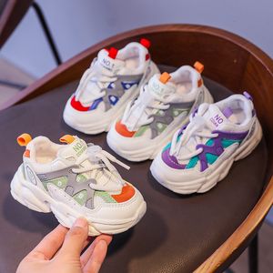 Sneakers Spring Sports Shoes for Boys Fashion Patchwork Stripes Pappa Girls Purple Green Blue Kids Trainers D12263 221205