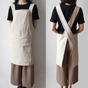 Aprons Cotton And Linen Apron Smock Women Men kitchen Antifouling Milk Tea Coffee Shop Florist Overalls Delantal Print 221203