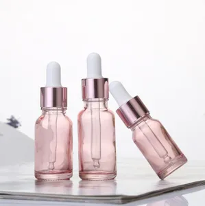 10-50ml Cherry Pink Glass Essential Oil Perfume Bottle Liquid Reagent Pipette Dropper Bottles with Rose Gold Cap Vials