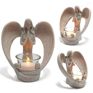 Ljusstakar harts ängelhållare Konstnärlig minnesminnesavsnitt Gift Fairy Candleholder Tealight Ornament för kyrkan