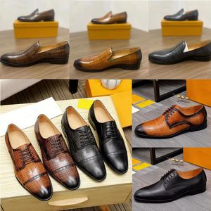 2022 Design luxury Fashion Dress Shoes Men Black brown yellow 100% Leather Pointed Toe Mens Business Oxfords gentlemen Lace up stripe breathable casual comfort shoes