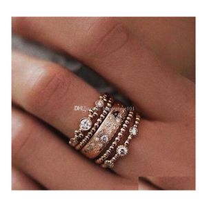 Med sidor Stones 5st/Set Crystal Ring Set Diamond Wrap Rings Women Combination Jewelry Set Fashion Gift Drop Ship Leverans Dhauz