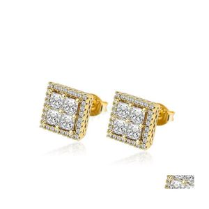 Stud Fashion Donna Mens Stusd Orecchini Square Cz Stone Screw Back Stud Orecchini Bling Regalo di nozze per gli amici Drop Delivery Jewelry Dhrag