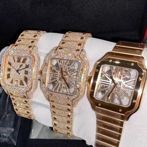 Avanadores de pulso tfjo wristwatch square case de luxo igled out watch dourl color diamante vvs vvs1 relógio mecânico automático8srd45rt
