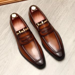2022 Большой размер евро 37-45 черные / коричневые мужские деловые туфли обувь подлинные кожаные мальчики выпускные туфли