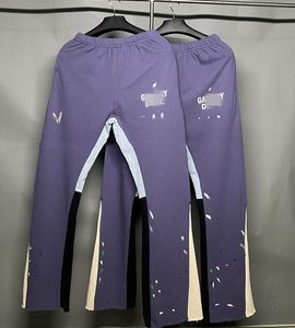 Herrbyxor Målade Flare Sweat Pant Splice Dragsko Träningsbyxor lila 100 % bomull