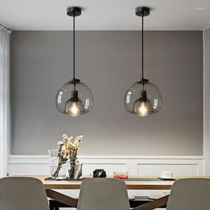 Pendant Lamps Dining Room Modern Chandelier Lamp Bedroom Small Glass Table Bar Creative Gray Living Hardware E27 Double
