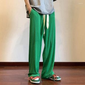 Men's Pants 2022 Summer Pleated Men Fashion Casual Wide-leg Streetwear Korean Loose Straight Ice Silk Mens Trousers