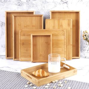 Storage Boxes Bamboo Wood Rectangular Solid Household Kung Fu Tea Water Cup Tray Japanese Wooden Bread Wooden Dinner Plate