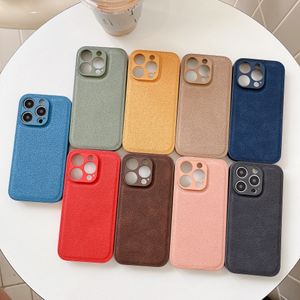 Luxury Business Solid Leather Skin Slim Cases Non-Slip Grip Soft TPU Full Camera Protection Shockproof Protective Cover For iPhone 14 13 11 Pro Max 12 XS XR X 7 8 Plus