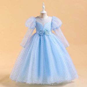 Mädchenkleider Fancy Blue Long Sleeves Blumenkleid Ballkleid Pageant Puffy Tüll Ballkleid Hochzeit Brautjungfernkleider