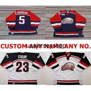 maglia da hockey DH personalizzata OHL Saginaw Spirit 5 Mannino 23 Edgar Mens Womens Kids Stitched Ice Custom Qualsiasi nome NO.Goa