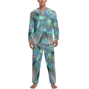 Men's Sleepwear Blue Green Butterfly Pajamas Autumn 2 Piece Abstract Animal Print Cool Pajama Sets Mens Long-Sleeve Night Design