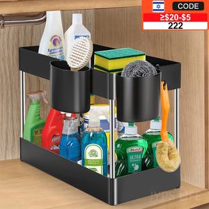 Other Kitchen Storage Organization 2 Layer Sink Rack With Hook Multifunctional for Bathroom and Countertop Organize 221205