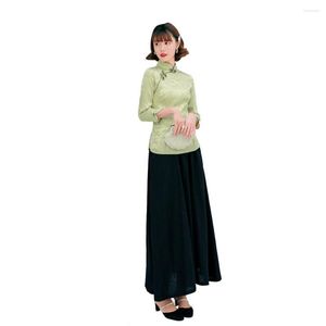 Women's Blouses Shanghai Story Half Sleeve Cheongsam Top Traditional Chinese Women's Blouse Linen Skirt