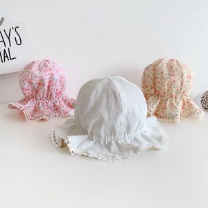 Berets Spring Summer Soft Baby Bucket Hat Double Sided Floral And Solid Color Girl Outdoor Sun Cap Toddler Kids Lace Panama