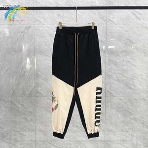 クリーンデザイナーRhude Men's Brand Pants Rhude Hoodieカジュアルルーズジャケットメン女性最高品質のココナッツツリープリントブルーパッチワークアウトウェアコート1126