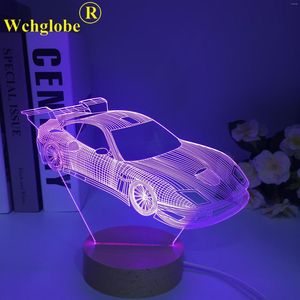 Ночные огни деревянный спортивный автомобиль 3D иллюзийная лампа для детской спальни декор светлые цвета изменение атмосферного приза светодиода