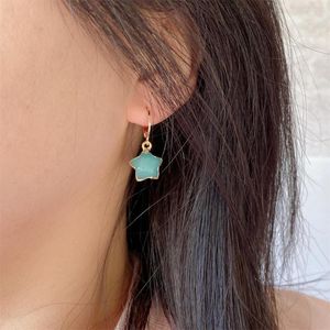 Hoop Earrings Trendy Gold Color Plating Green Purple Grey Mustard Star Stone Charm For Women Girl Elegant Casual Jewelry