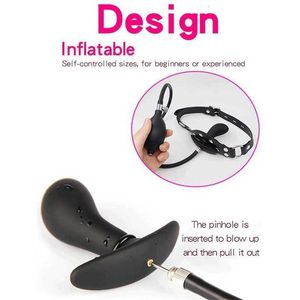 Sex Toys massager Inflatable Penis Gag Open Mouth Oral Dildo Plug Separate Pump Expandable Big Buttplug Anal Dilator Lock Bondage Bdsm