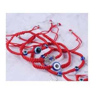 Charm-Armbänder, handgewebtes Armband, Glücksbringer, Kabh, roter Schnurfaden, Hamsa-Armbänder, blau, türkischer böser Blick-Charm-Schmuck, Fatima Dhs Drop D Dh0Fg