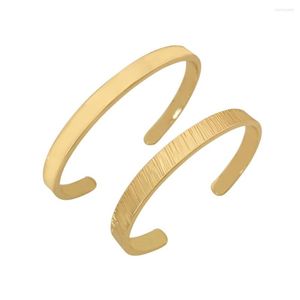 Bangle Classic Gold Color Plating Textured Smooth Plain Cuff Pack for Women Girl Elegant Casual Anniversary Jewelry Gift