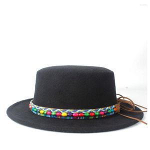 Berets 2022 Fashion Women Men Wool Fedora Hat For Lady Winter Trilby Bowler Fascinator Size 56-58CM