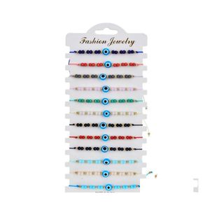 Charm Bracelets 12 Pcs Colorf Evil Eye Beaded Bracelets Handmade Braided String Good Luck Nazar Amet Bangle Lucky Turkish Religious Dhpd7