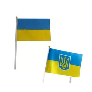 Banner-Flaggen, 20 x 28 cm, Ukraine-Flagge mit weißem Stangengriff, Mini-Ukrainische Flaggen, Inventar, Großhandel, Drop-Lieferung, Hausgarten, Festiv Dhjad