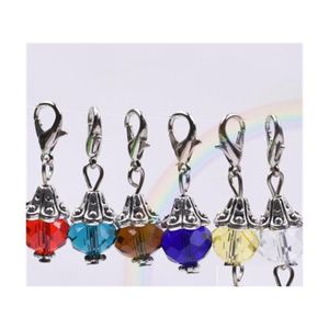 Charms 20st/Lot Mix Colors Crystal Birthstone Dingles Birthday Stone Pendant Charms Pärlor med hummerlås för Floating Locket C3 DHNR0