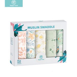 Cobertores HappyFlute 5Pcsset Musseline Swaddle Feeding Pano de Arroto Born Soft Cotton 6060cm 221205