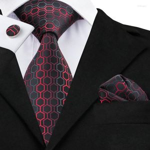 Bow Ties SN-584 Black Dimgray Red Nextric Tie Hanky ​​Cufflinks مجموعات الحرير للرجال للرجال العريس حفل الزفاف