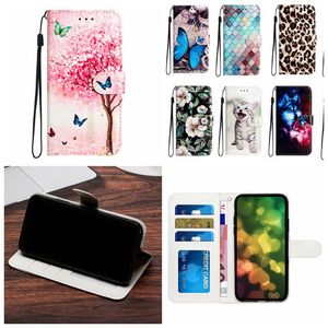 Print Flip Leather Wallet Cases For Redmi 12C 11A 12 Xiaomi 13T 5G Redmi 13C 4G Moto G84 G54 G14 Edge 40 Huawei Honor 90 Lite Butterfly Leopard Flower Holder Cover Pouch