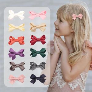 Accessori per capelli 6 Pz/set Tinta unita Neonata Nastro Bowknot Clip Dolce Retro Rosso Carino Archi Barrettes Tornante Bambini