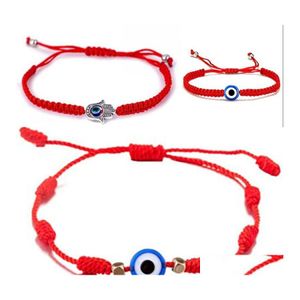 Bracelets de charme Plenagem de corda vermelha bonita Evil Eye Of Fate Good Luck AMET Proteção de rosca 12 W2 Pulseiras de joalheria de entrega de gota dhhkz