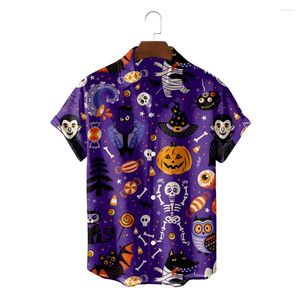 Men's Casual Shirts Holiday Pumpkin Halloween 3D Full Body Print Hawaiian Shirt Vintage Men's