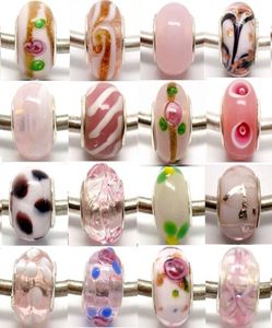 100 piezas de l￡mparas de vidrio de l￡mpara de Murano rosa mixta para joyas que hacen cuentas de bricolaje de encanto suelto para pulseras europeas enteras a granel bajo1659846